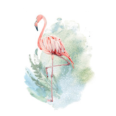 Plakat las sztuka raj flamingo zwierzę