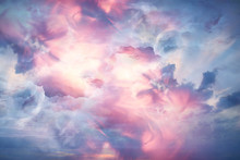 Abstract Background Clouds On The Sky With Sun / Sunset Landscape Background, Watercolor Light Soft Background