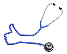 Stethoscope On A White Background Shaped In The Form Of The Thumbs Up Symbol.