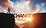 Change concept. Man walking on the other side of mountain
