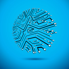 Technology communication round cybernetic element. Vector abstract illustration of circuit board.