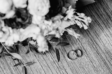 Wall Mural - black and white photo of wedding rings