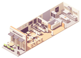 Wall Mural - Vector isometric restaurant interior cross-section