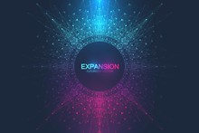 Expansion Of Life. Colorful Explosion Background With Connected Line And Dots, Wave Flow. Visualization Quantum Technology. Abstract Graphic Background Explosion, Motion Burst, Vector Illustration.