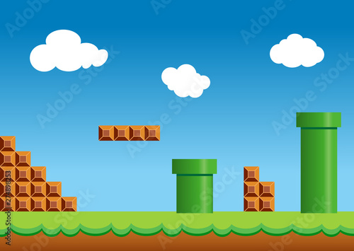 Old video game, retro style Background, Arcade brick style Canvas Print