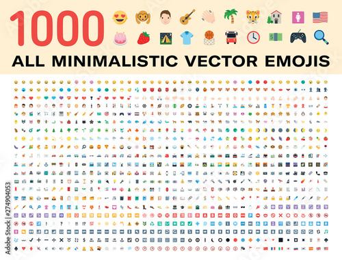 Cuadros en Lienzo All type of emojis, stickers, emoticons flat vector illustration symbols