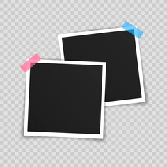 Wall Mural - vector photo frame mockup design. photo frame on sticky tape isolated on transparent background. vec