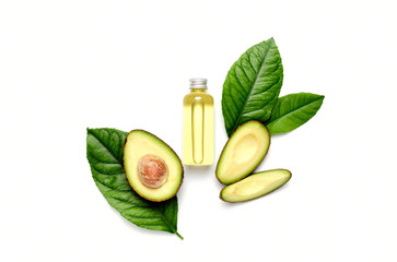 Wall Mural - Avocado oil concept, top down view composition