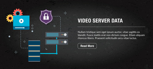 Wall Mural - video server data concept banner internet with icons in vector