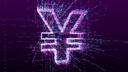 Wall Mural - animation of a money sign chinese yuan or japanese yen. consists of a stream of numbers and symbols 