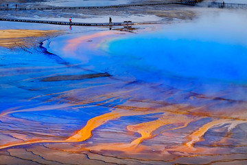 Wall Mural - Grand Prismatic Spring Yellowstone National Park Tourists Viewing Spectacular Scene