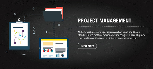 Wall Mural - project management, banner internet with icons in vector.