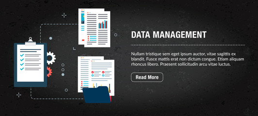 Wall Mural - data management, banner internet with icons in vector.