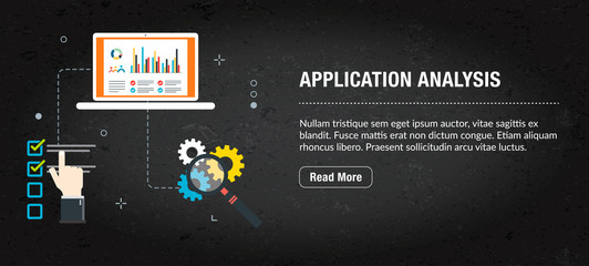 Application analysis, banner internet with icons in vector.