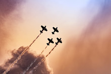 Airplanes On Airshow. Aerobatic Team Performs Flight At Air Show In Krakow, Poland.