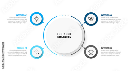 Cuadros en Lienzo Business infographic template with 4 step, option, circle and marketing icons