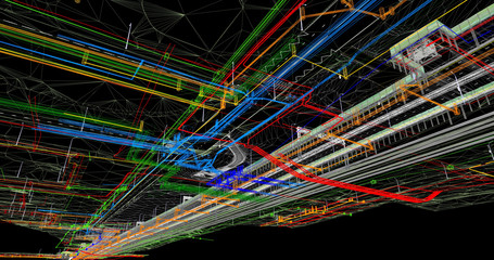 Wall Mural - the bim model of the object of transport infrastructure of wireframe view