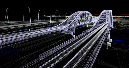 Wall Mural - the bim model of railway bridges of wireframe view