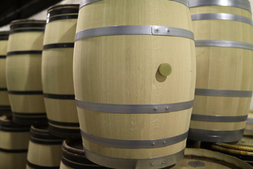 Oak barrels in winery