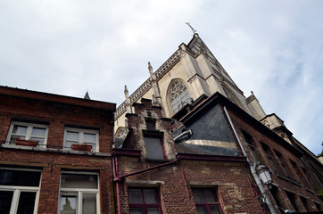 Wall Mural - Old buildings surrounding the Gothic cathedral of Our Lady, from Antwerp, Belgium