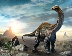 Plakat 3d niebo dinozaur