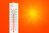 Fototapeta Natura - Summer heat. Thermometer shows high temperature in summer. Outdoor temperature plus 37 degrees