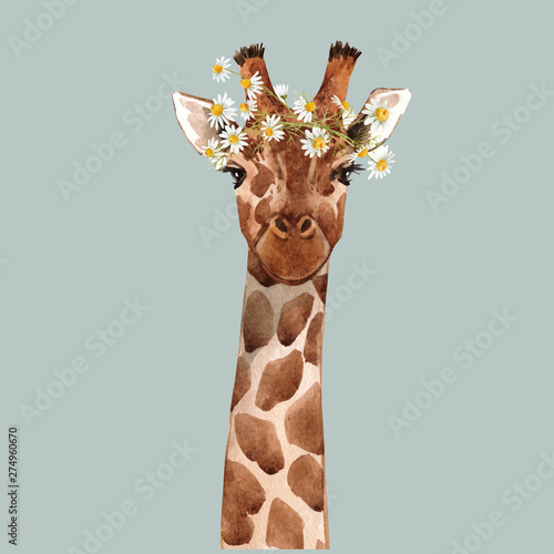 Watercolor giraffe vector portrait Wallpaper Mural