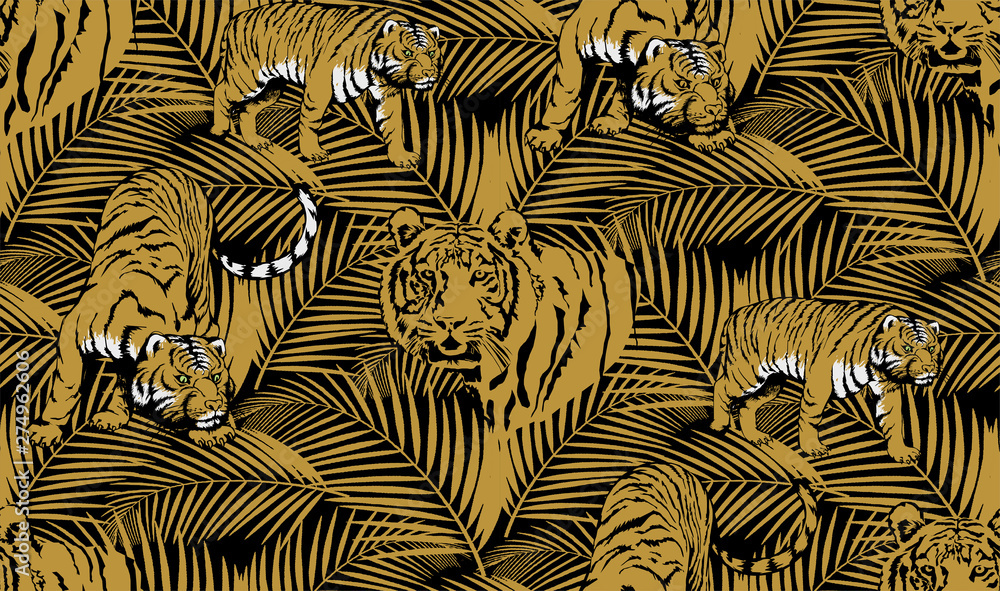 Papel de parede Pattern of tropical animals and leaves