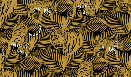 Cuadros en Lienzo Pattern of tropical animals and leaves