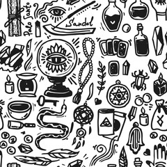 Wall Mural - Esoteric shop doodles collection. Illustration with hand drawn magic elements.