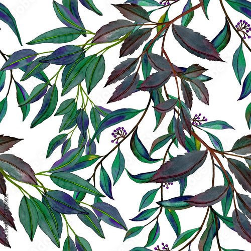 Watercolor seamless pattern with forest leaves. Vintage seamless pattern for ...