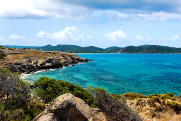 Wall Mural - Landscape with sea, the rock and the beautiful clouds in the blue sky