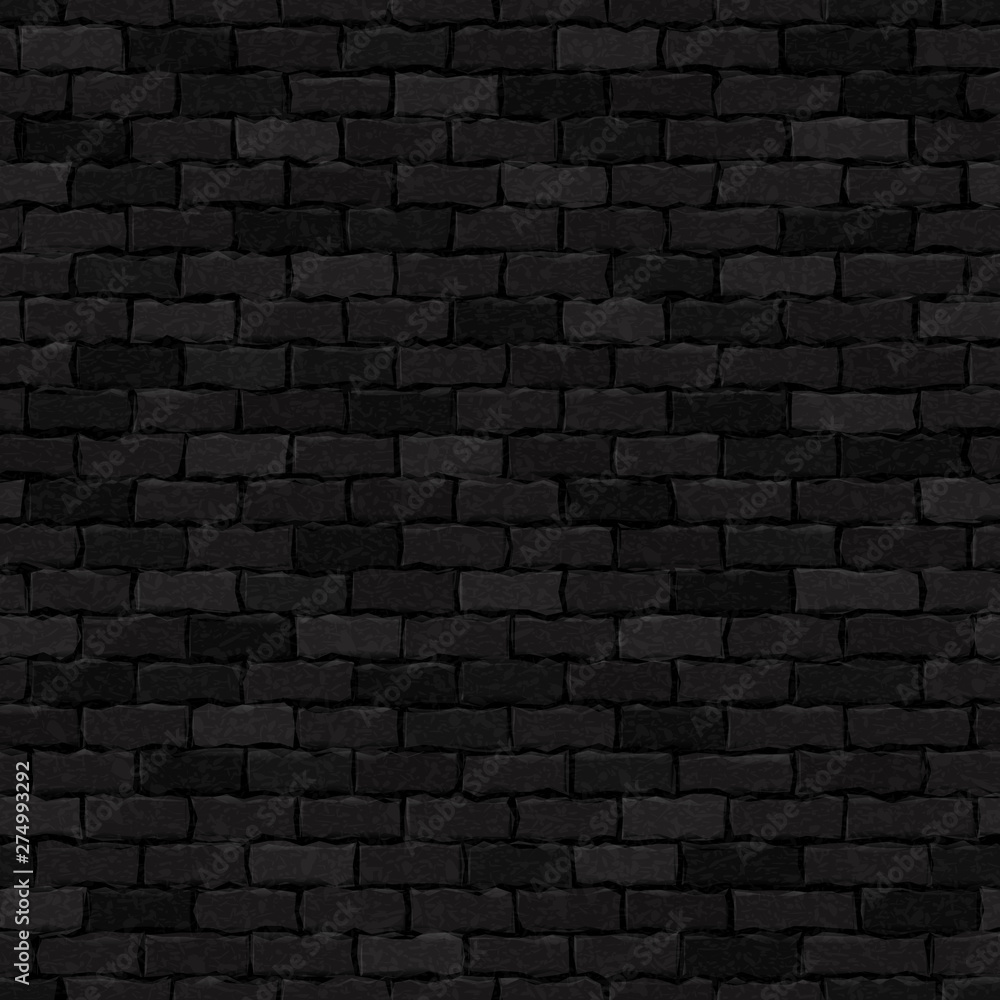 Vector realistic isolated black brick wall seamless pattern background ...