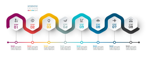 Wall Mural - Hexagon label with color line linked infographics.
