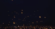 Sky Light Lanterns Floating At Nigh