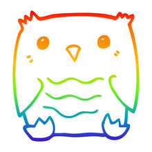 Rainbow Gradient Line Drawing Cartoon Owl
