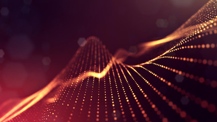 Wall Mural - 3d rendering background of glowing particles with depth of field, bokeh. microworld or sci-fi theme.