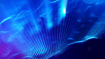Wall Mural - 3d rendering background of glowing particles with depth of field, bokeh. microworld or sci-fi theme.