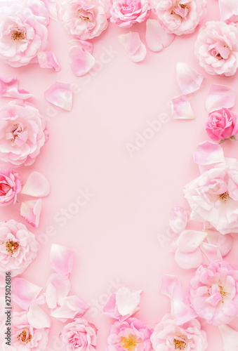 Flowers Composition Pastel Colors Background From Beautiful Pale Pink Roses Frame Border On Pink Background Top View Copy Space Buy This Stock Photo And Explore Similar Images At Adobe Stock Adobe Stock