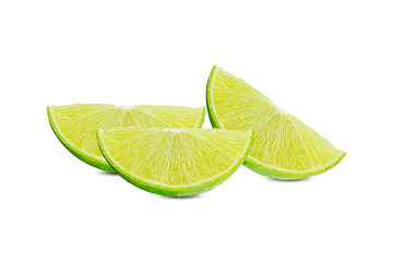 Lime.Fresh fruit and Slice, piece, slice of green lime citrus fruit stand isolated on white background.