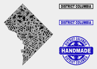 Canvas Print - Vector handmade collage of Washington District Columbia map and unclean stamps. Mosaic Washington District Columbia map is composed of random hands. Blue stamp imprints with unclean rubber texture.