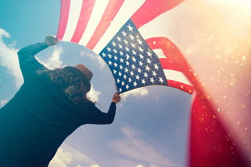 Woman with USA flag.