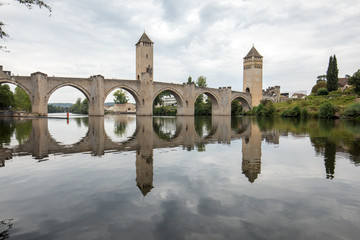 The medieval Pont Valentre over the River Lot, Cahors, The Lot, France