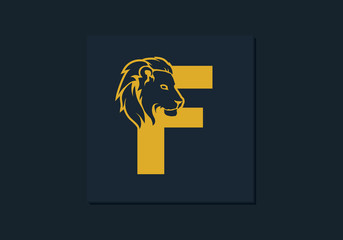 Lion head inside letter F. Abstract, creative emblem for logotype, brand identity, company, corporate, entity name. Modern simple luxury template alphabet. Letter Design Vector. Animal concept. EPS