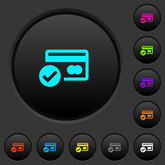 Credit card verified dark push buttons with color icons