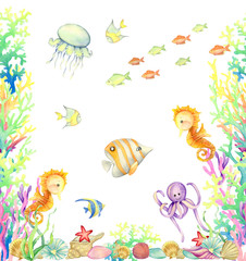 Plakat meduza ryba rozgwiazda nachylenie