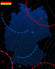 Wall Mural - weather map of the germany. meteorological forecast on a dark background. editable vector illustrati