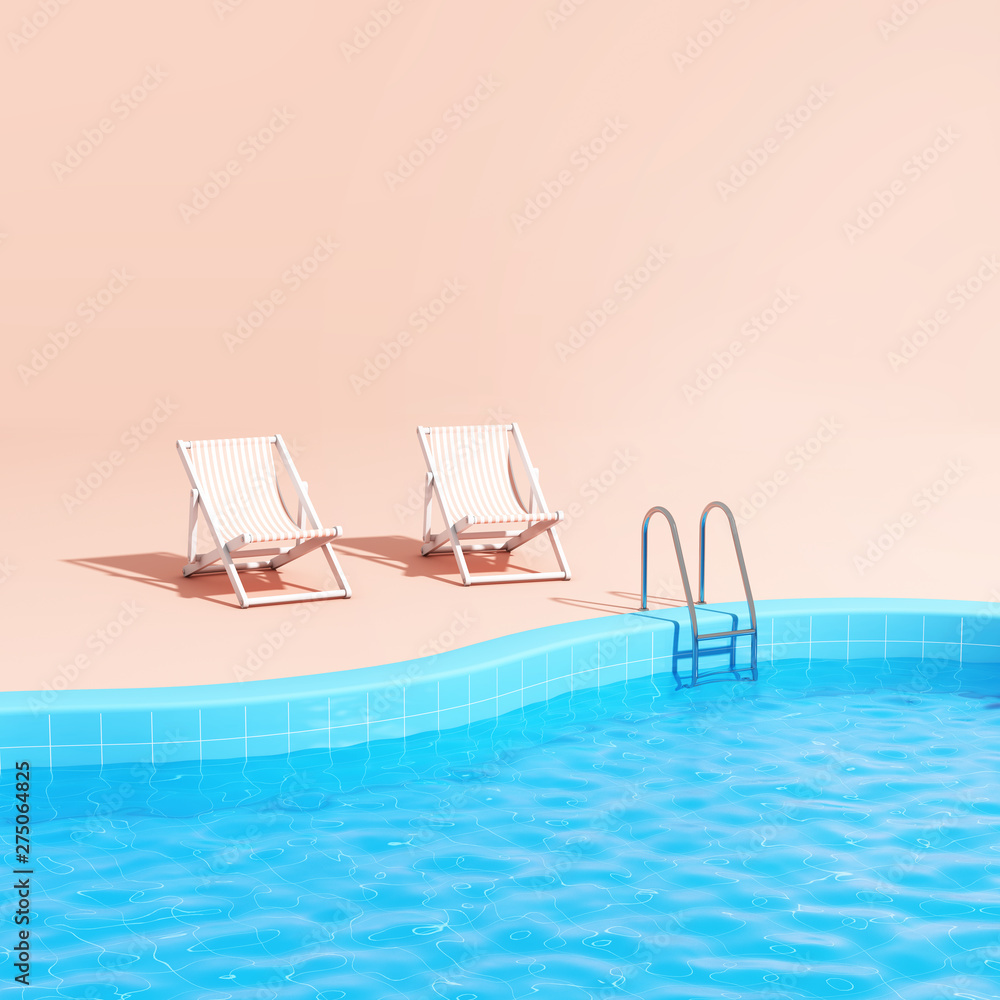 Swimming pool with lounge chairs Stock Illustration | Adobe Stock