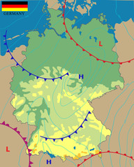 Wall Mural - realistic weather map of the germany showing isobars and weather fronts. meteorological forecast. ve