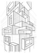 abstract linear architectural sketch of abstract multi storey modern building